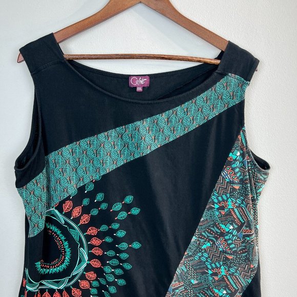 Coline‎ Mini Dress XXL Black Multicolor Sleeveless Printed Short Stretch - Picture 2 of 11